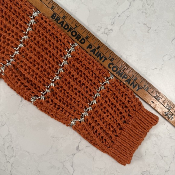 Chicos Women burnt orange silver striped open knit sweater size 0 pullover Small - Picture 5 of 12